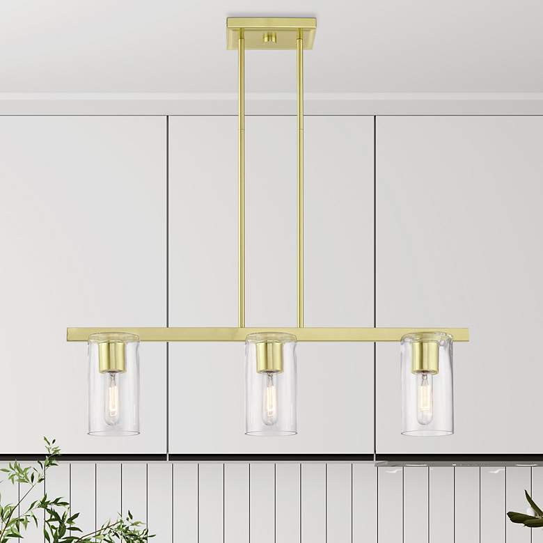 Image 1 Clarion 3 Light Satin Brass Linear Chandelier