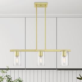 Clarion 3 Light Satin Brass Linear Chandelier Clarion 3 Light Satin Brass Linear Chandelier