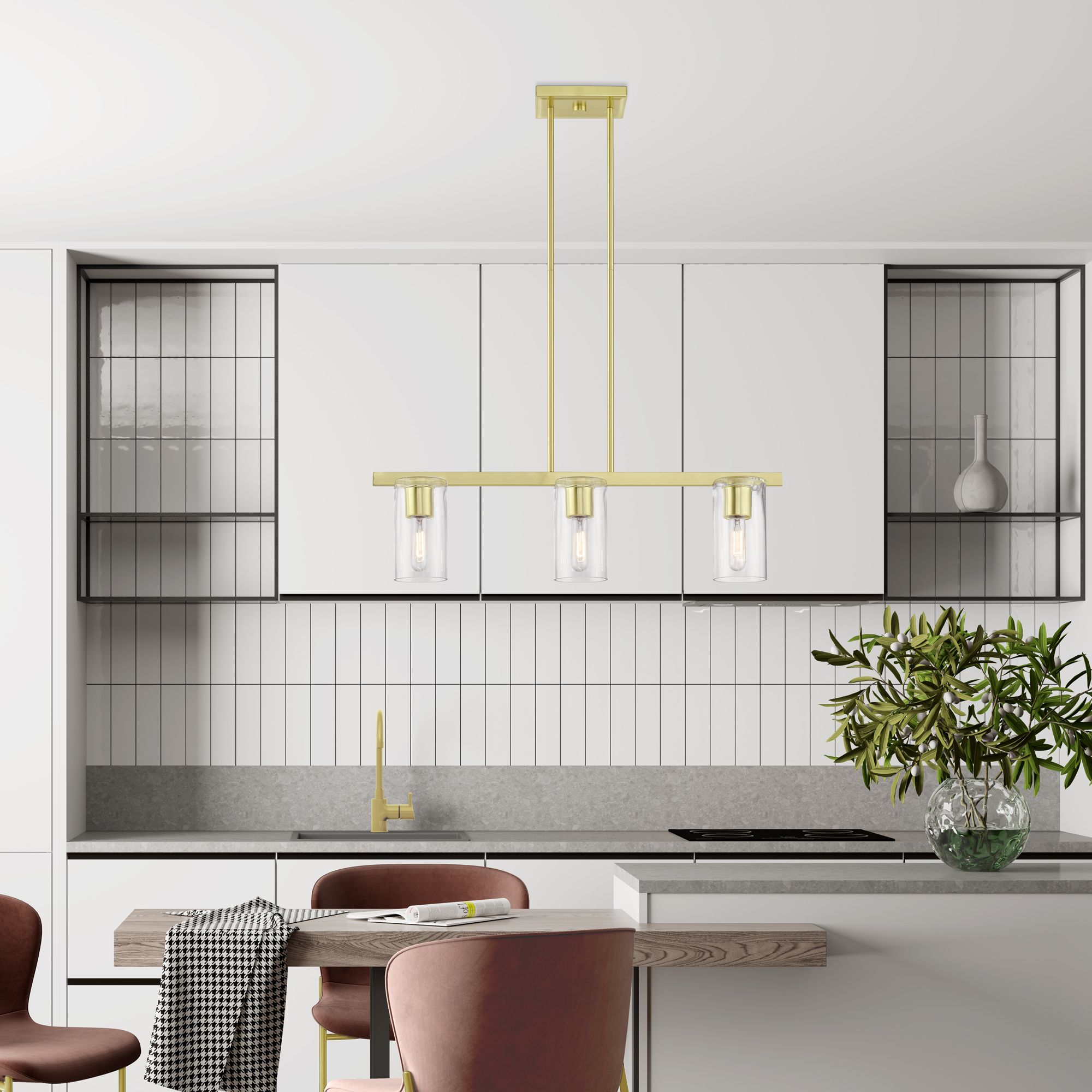 Clarion 3 Light Satin Brass Linear Chandelier