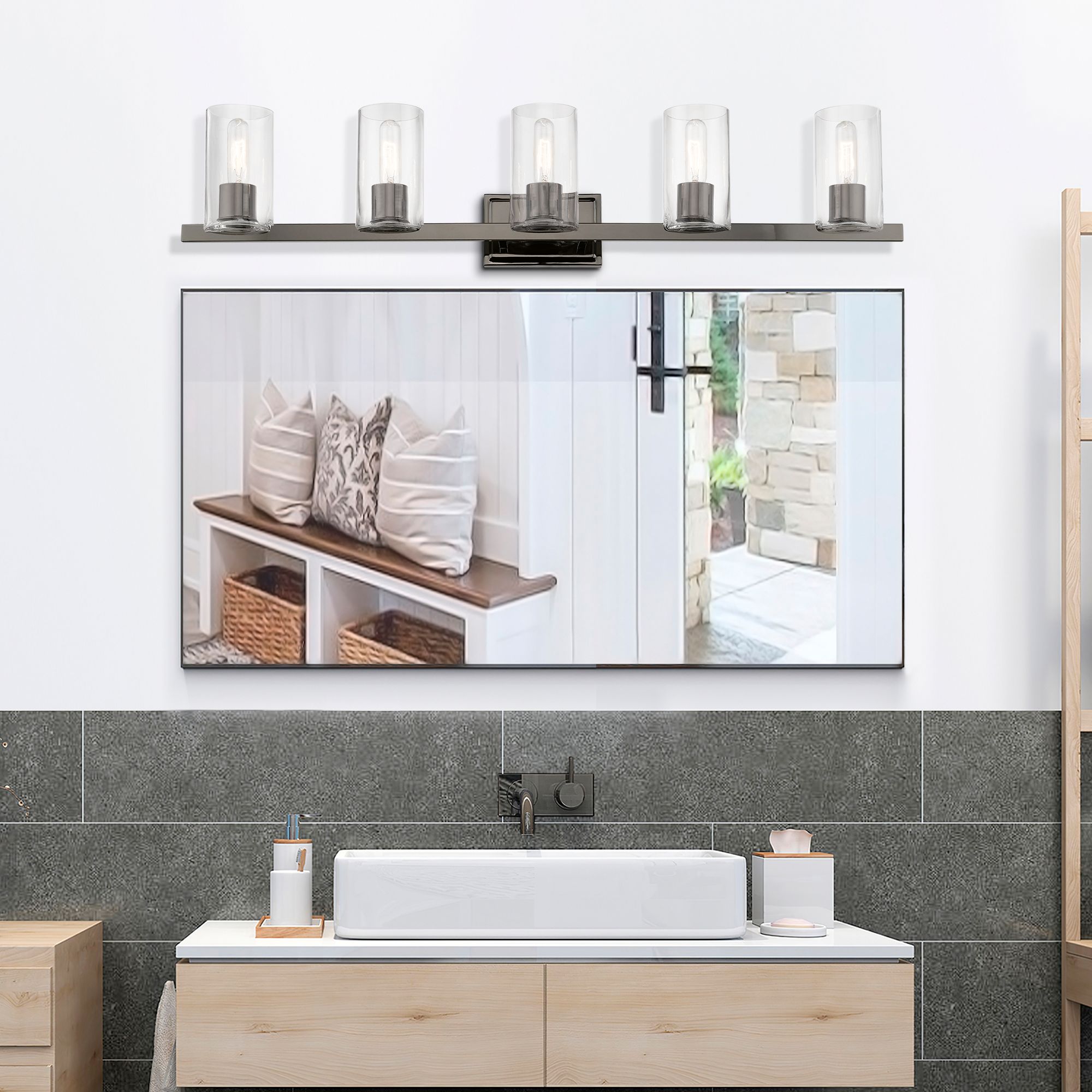 Clarion 42" Wide Black Chrome 5-Light Bath Light