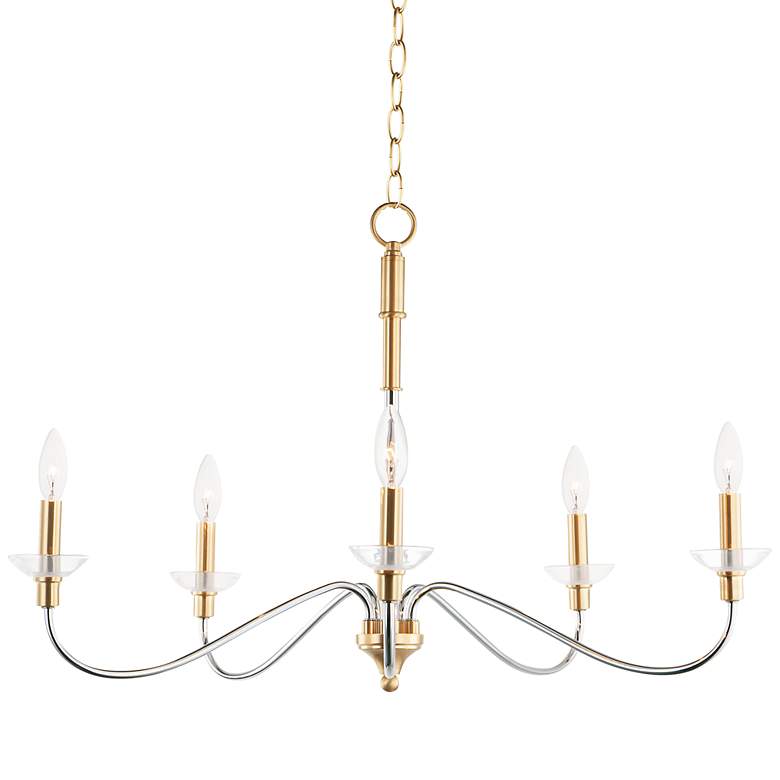 Image 2 Clarion 5-Light 32 inch Wide Polished Chrome/Satin Brass Chandelier
