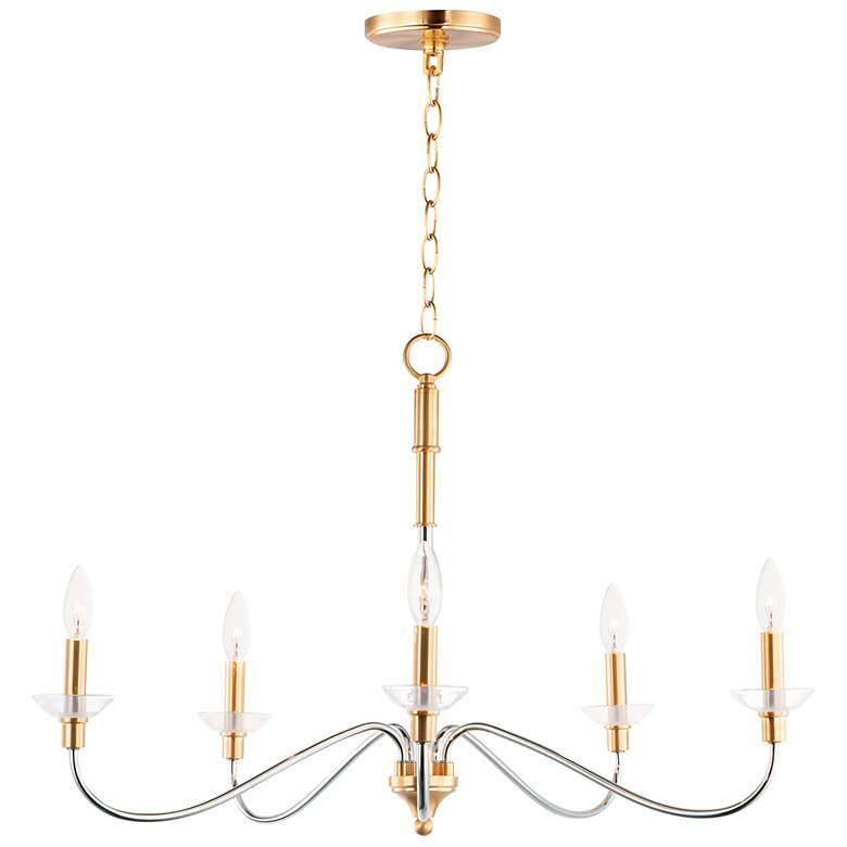 Image 2 Clarion 5-Light 32 inch Wide Polished Chrome/Satin Brass Chandelier