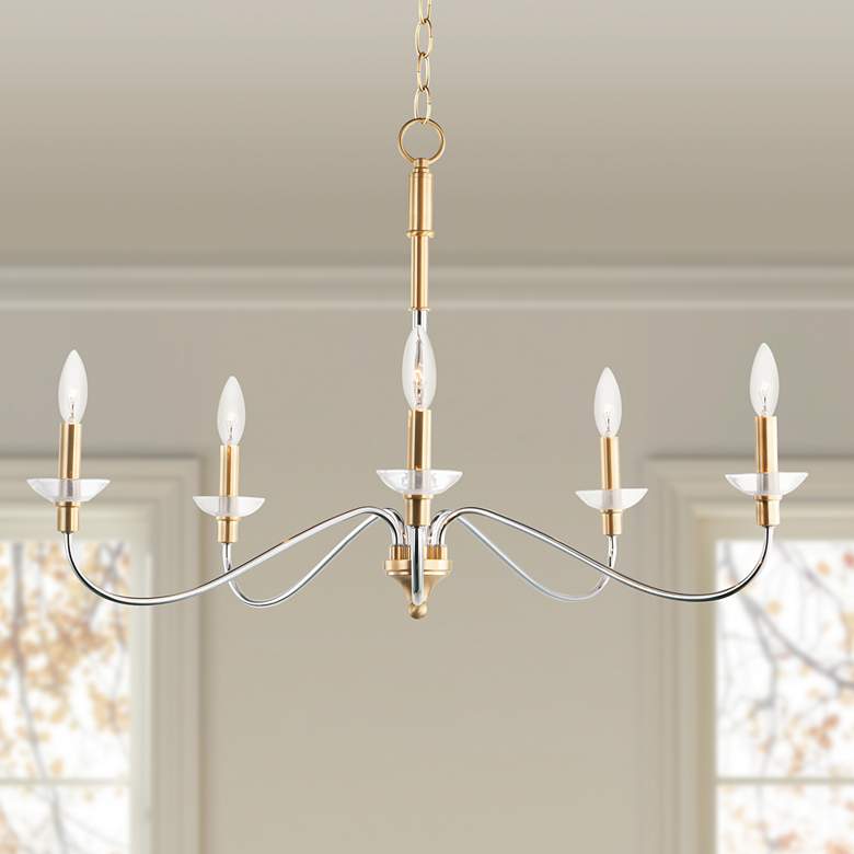 Image 1 Clarion 5-Light 32 inch Wide Polished Chrome/Satin Brass Chandelier