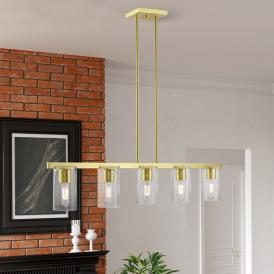 Clarion 5 Light Satin Brass Linear Chandelier Clarion 5 Light Satin Brass Linear Chandelier