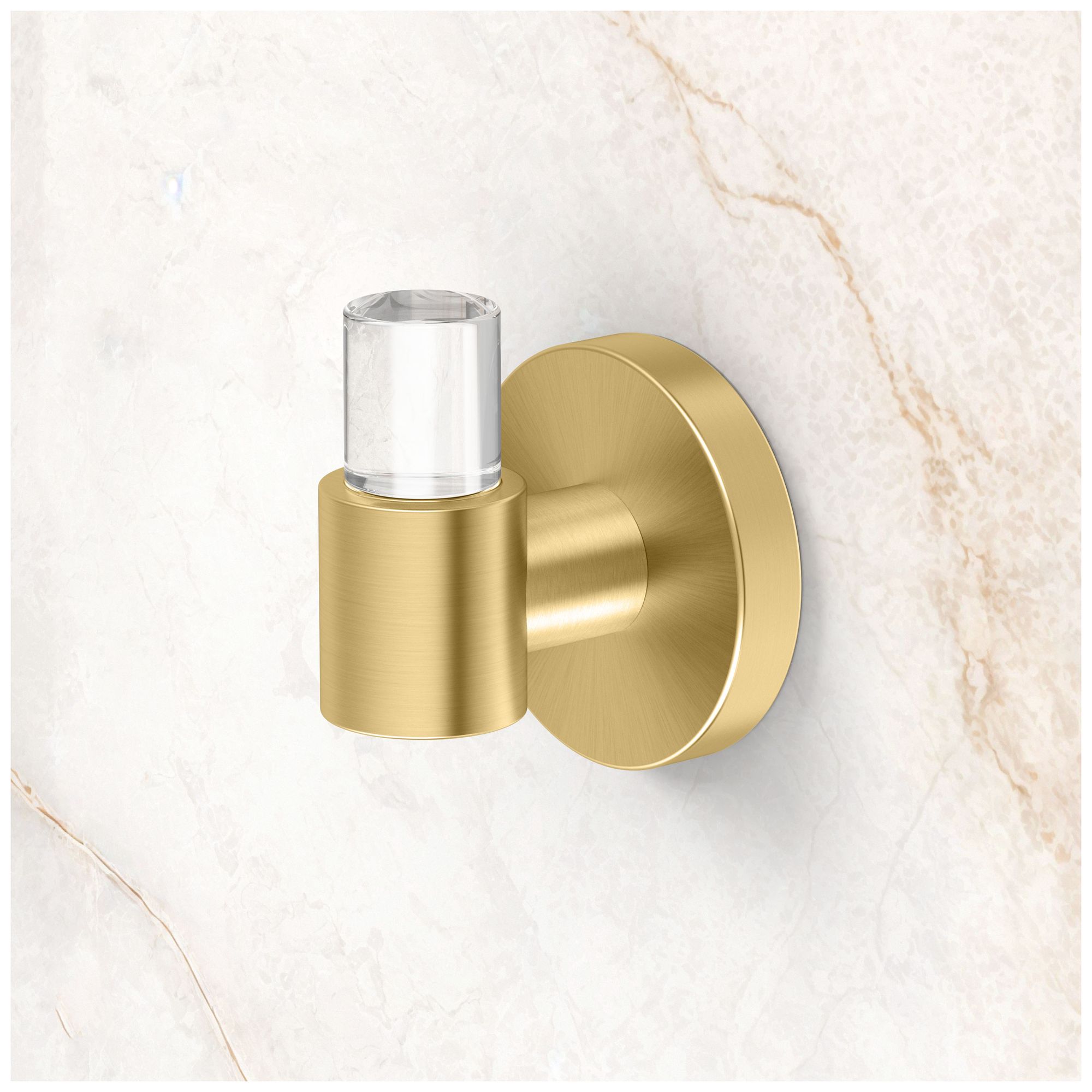 Image 2 Clarion Robe Hook, Crystal-Clear Acrylic/Brushed Brass more views