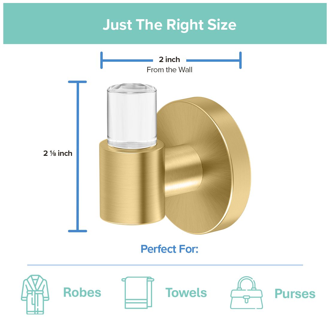 Image 3 Clarion Robe Hook, Crystal-Clear Acrylic/Brushed Brass more views