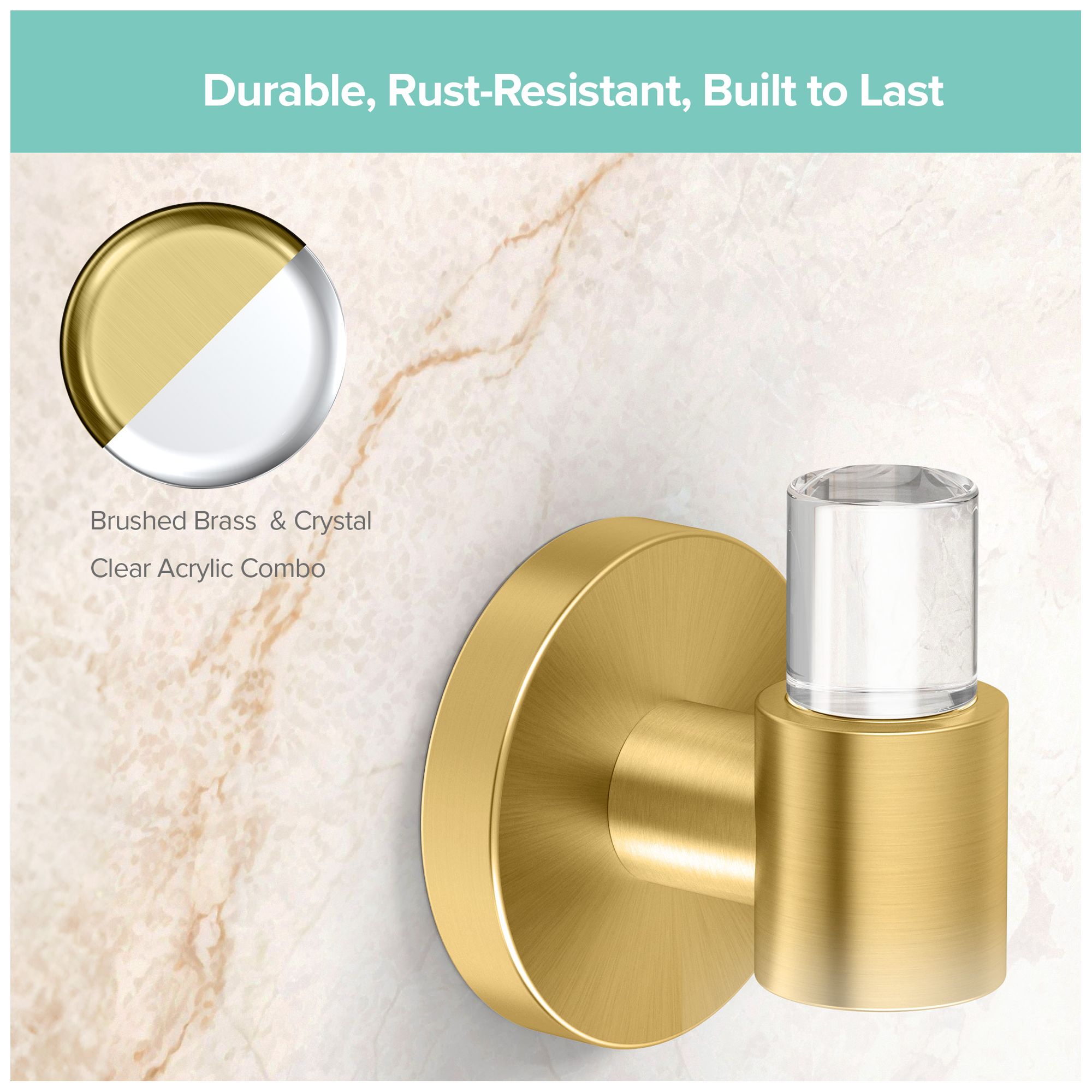 Image 4 Clarion Robe Hook, Crystal-Clear Acrylic/Brushed Brass more views