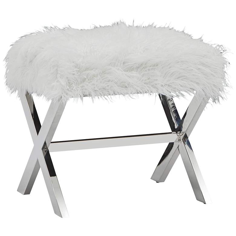 Image 1 Clarissa White Sheepskin Ottoman with X-Base