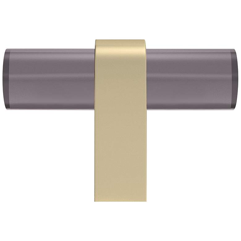 Image 1 Clarity Acrylic Smoke Satin Brass 2" Wide Cabinet T-Knob