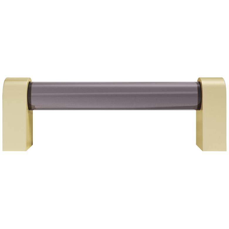 Image 1 Clarity Acrylic Smoke Satin Brass 4 1/4" Wide Cabinet Pull