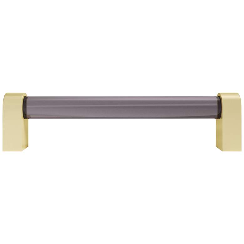 Image 1 Clarity Acrylic Smoke Satin Brass 5 1/2" Wide Cabinet Pull