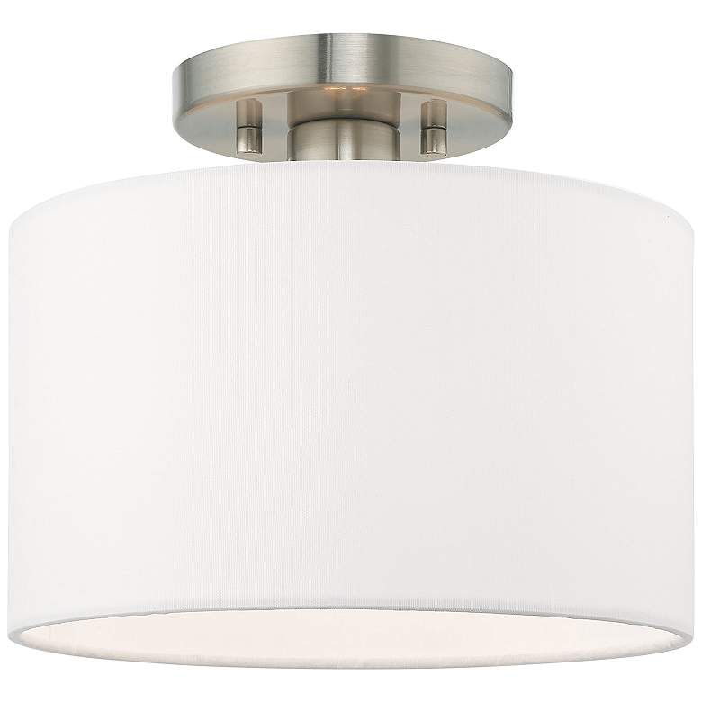 Image 2 Clark 10 inch Wide Brushed Nickel Off-White Shade Modern Ceiling Light