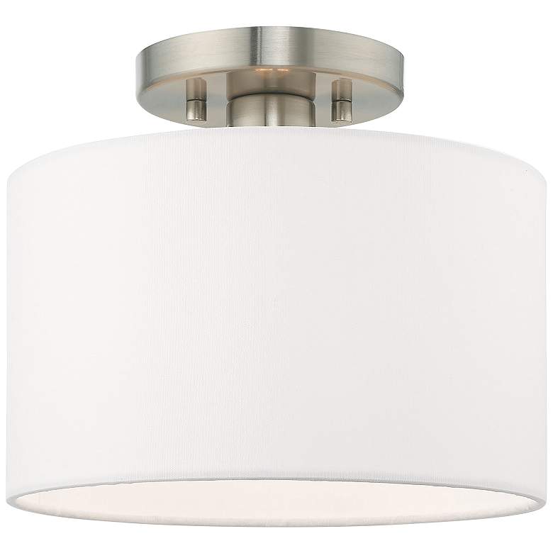 Image 2 Clark 10" Wide Brushed Nickel Off-White Shade Modern Ceiling Light