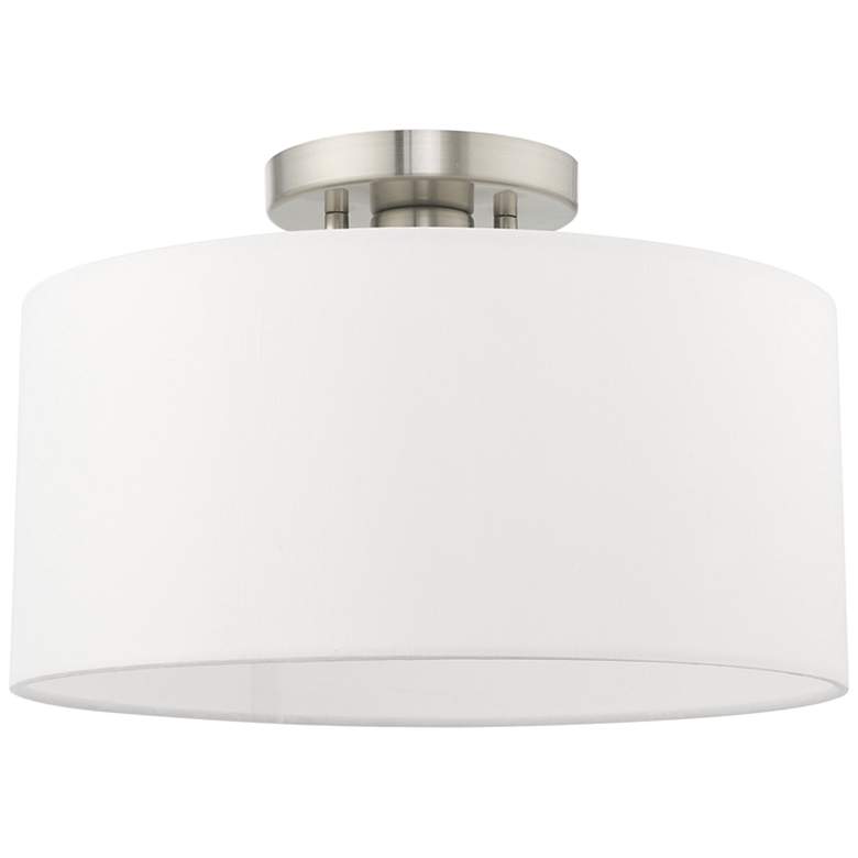 Image 2 Clark 13 inch Wide Brushed Nickel Off-White Shade Modern Ceiling Light
