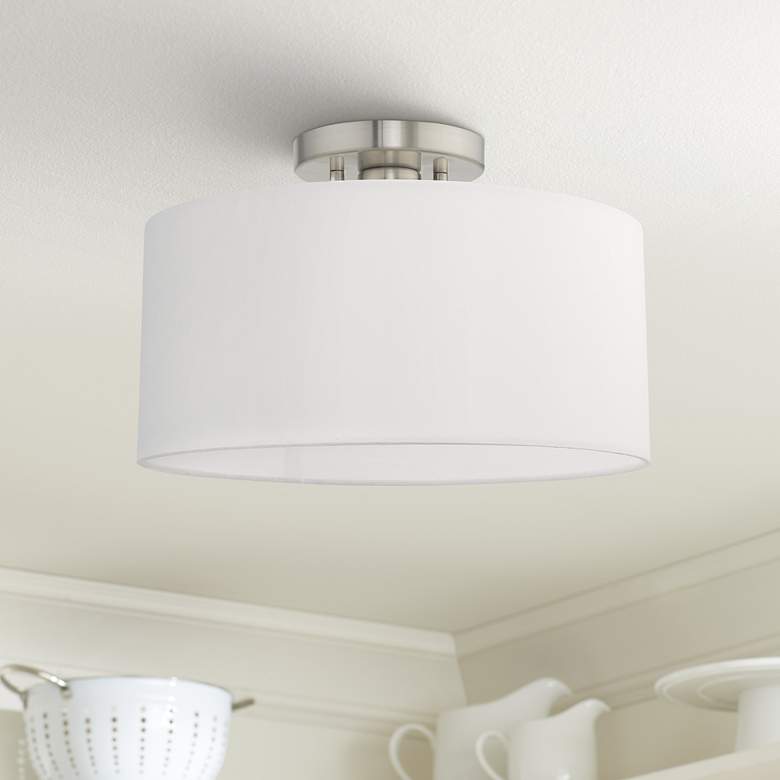 Image 1 Clark 13 inch Wide Brushed Nickel Off-White Shade Modern Ceiling Light
