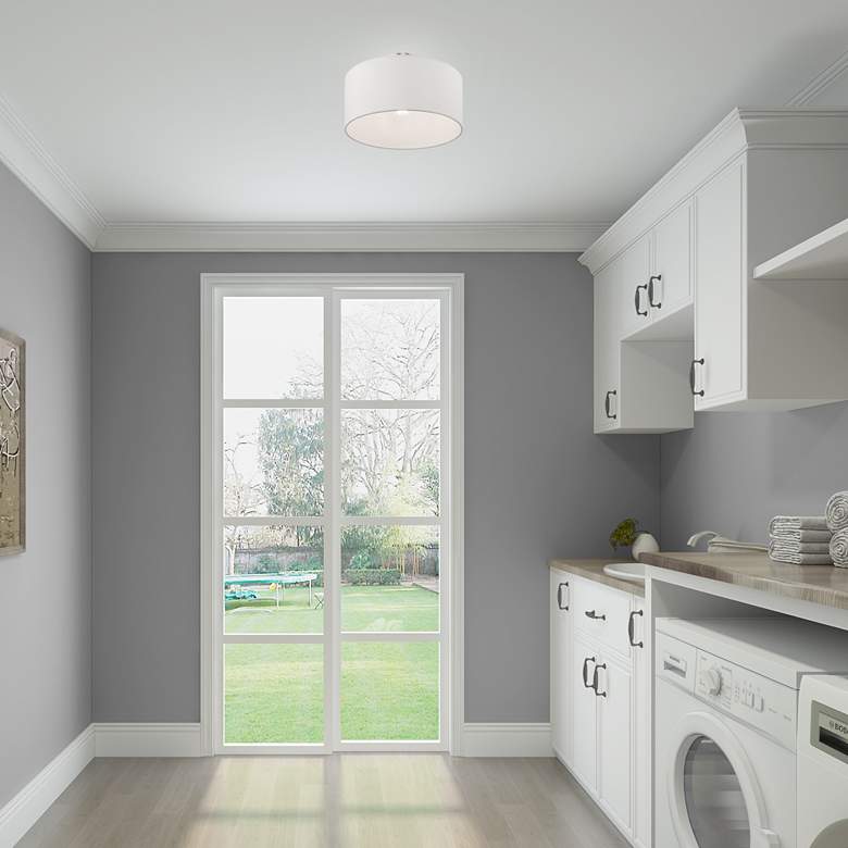 Image 4 Clark 13" Wide Brushed Nickel Off-White Shade Modern Ceiling Light more views