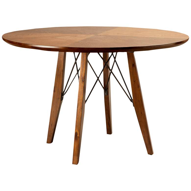 Image 2 Clark 44 1/4 inch Wide Pecan Wood Round Adjustable Modern Dining Pub Table