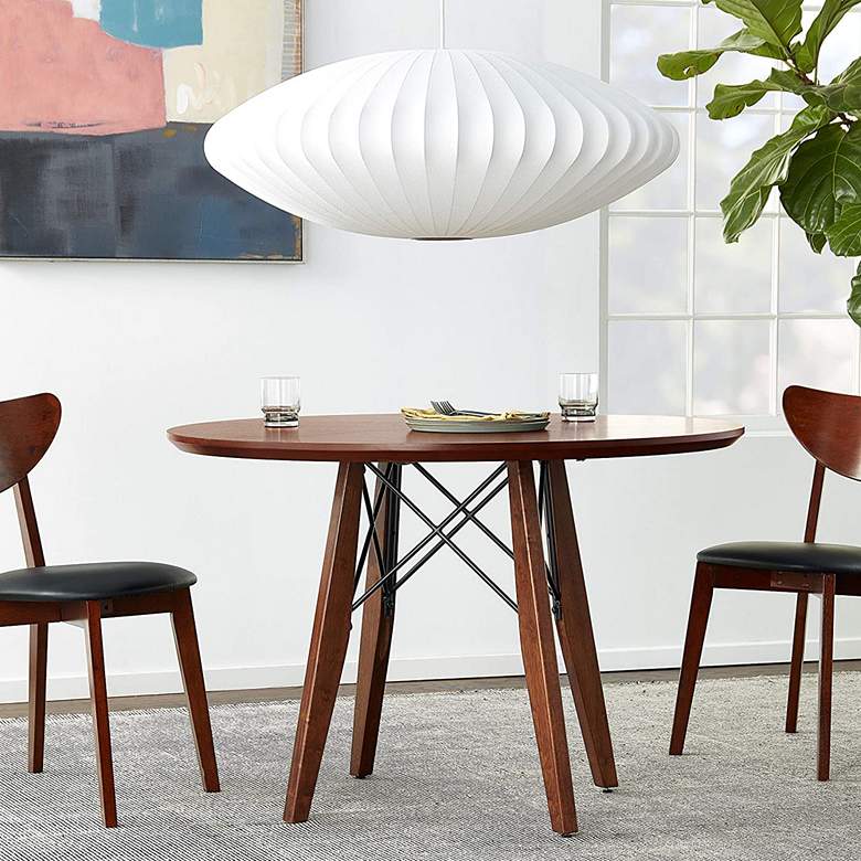 Image 1 Clark 44 1/4 inch Wide Pecan Wood Round Adjustable Modern Dining Pub Table