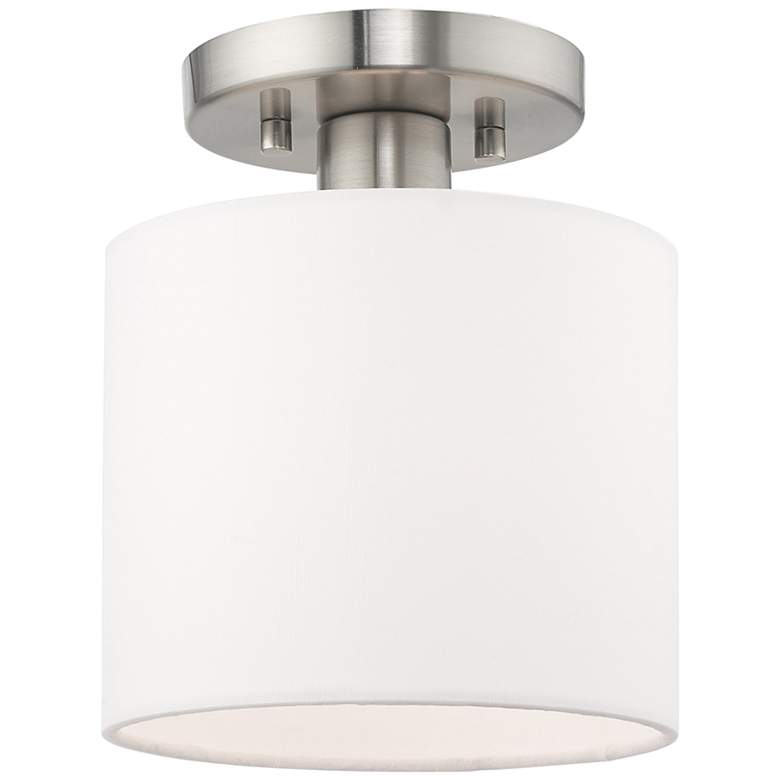 Image 2 Clark 7 inch Wide Brushed Nickel Off-White Shade Modern Ceiling Light