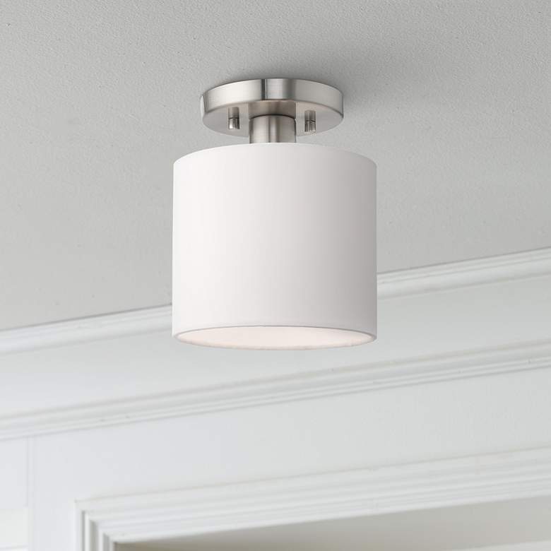 Clark 7&quot; Wide Brushed Nickel Off-White Shade Modern Ceiling Light