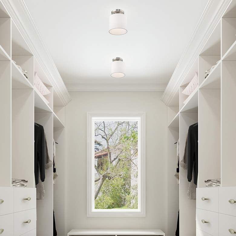 Image 4 Clark 7" Wide Brushed Nickel Off-White Shade Modern Ceiling Light more views