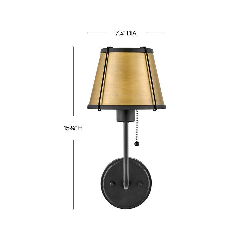 Image 3 Clarke 15 3/4"H Black with Lacquered Dark Brass Wall Sconce more views