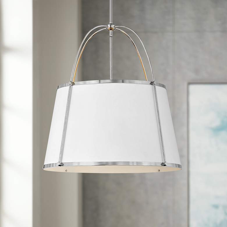 Image 1 Clarke 24 1/2" Wide Polished Nickel and White Pendant Light