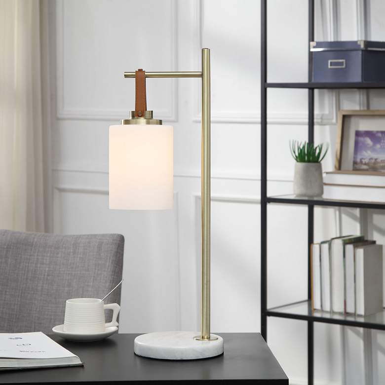 Image 1 Clarke Brass Metal and White Marble Desk Lamp