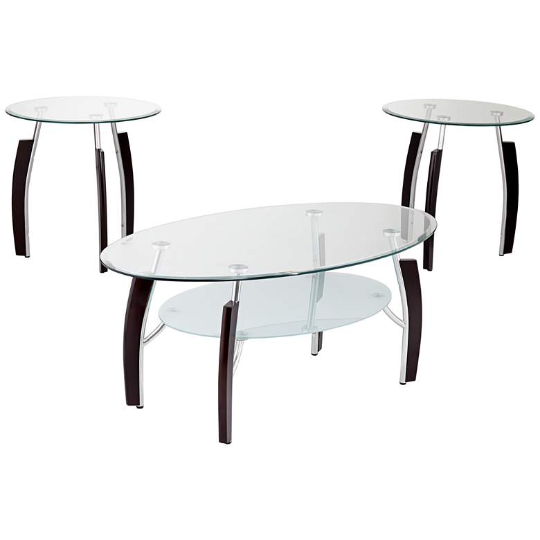 Image 1 Clarkson Warm Cherry and Tempered Glass 3-Piece Table Set