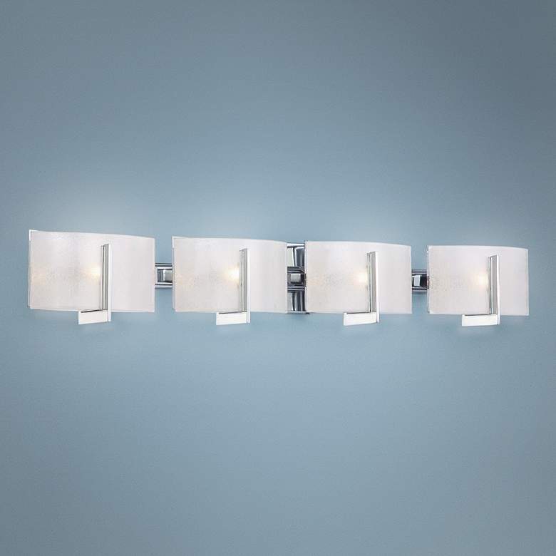 Image 1 Clarte 37 inchW Chrome and White Iris Glass 4-Light Bath Light