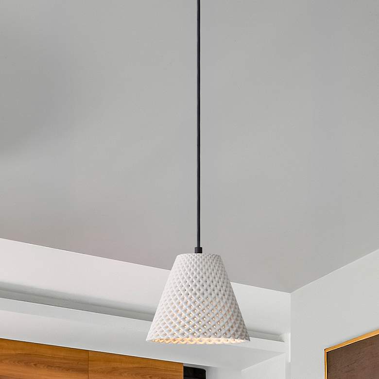 Image 1 Clarus 8" LED Pendant in White Sandstone Cement