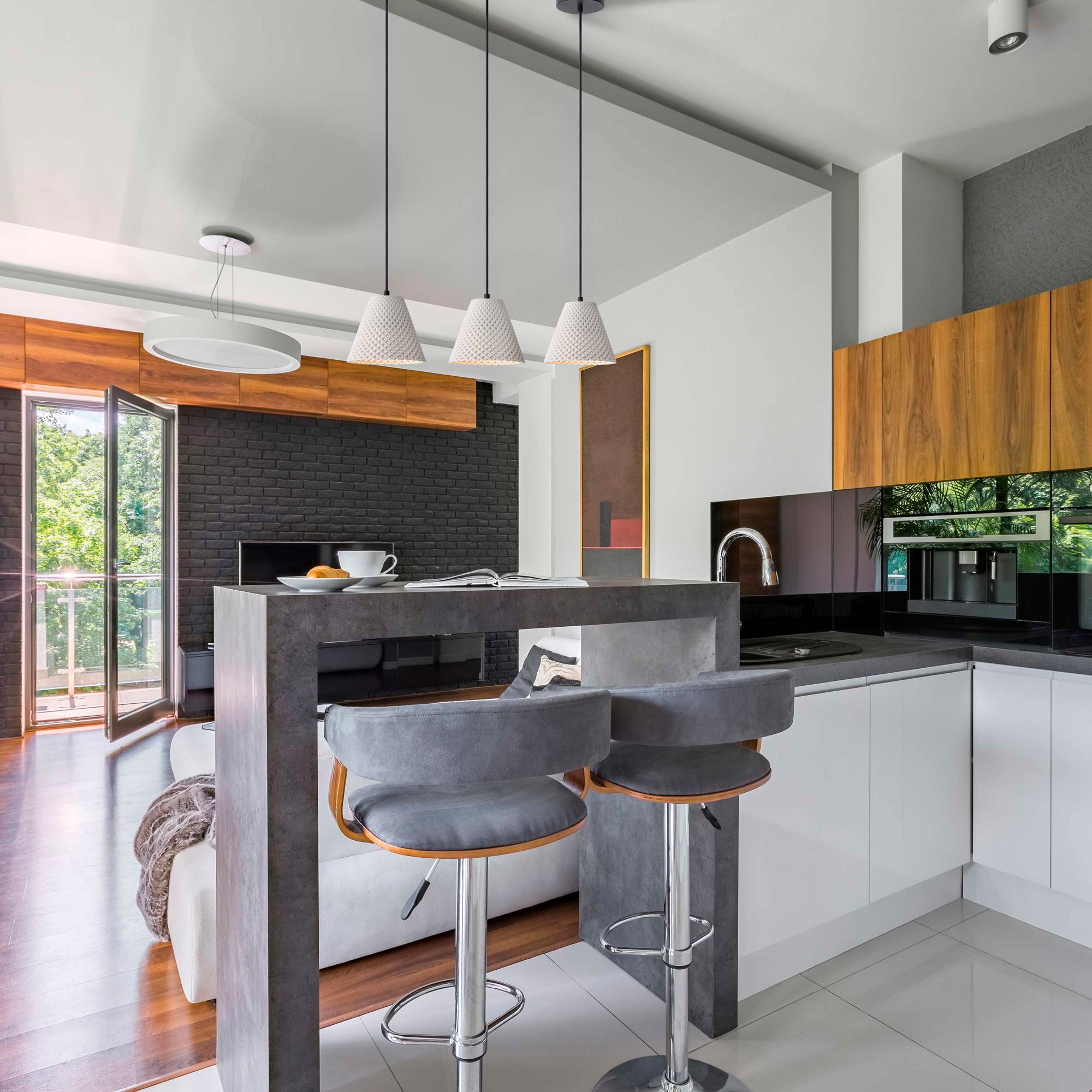 Clarus 8" LED Pendant in White Sandstone Cement