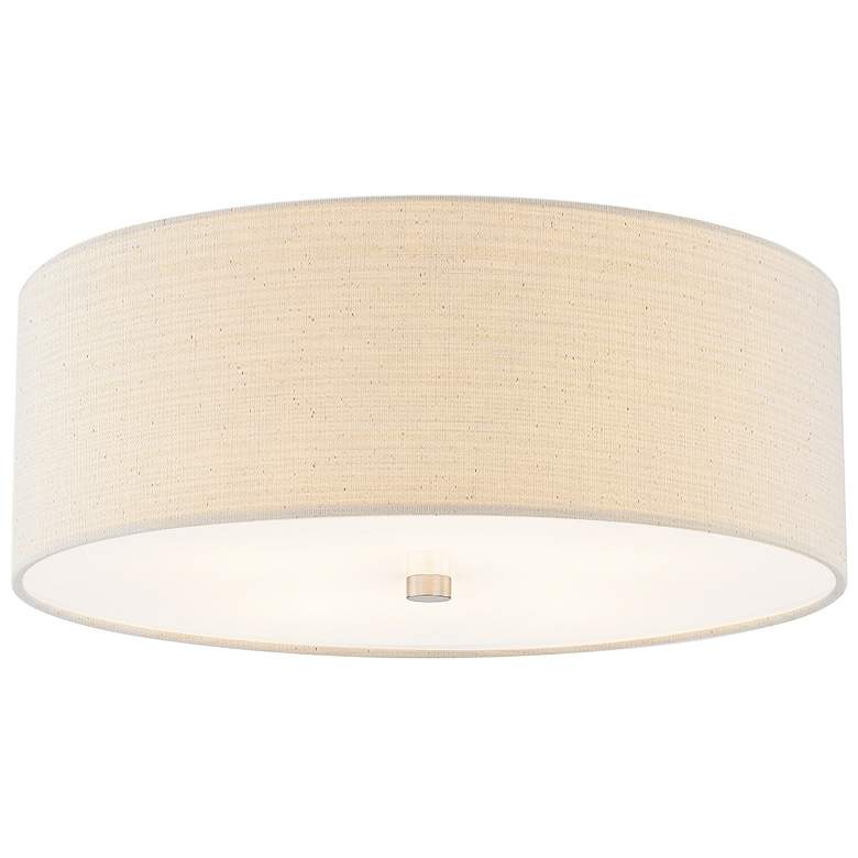 Image 1 Classic 18"W Brushed Nickel with Cream Fabric Ceiling Light