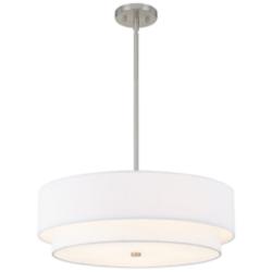 Classic 22"W Brushed Nickel with White Fabric Pendant Light