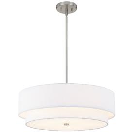 Classic 22"W Brushed Nickel with White Fabric Pendant Light Classic 22"W Brushed Nickel with White Fabric Pendant Light