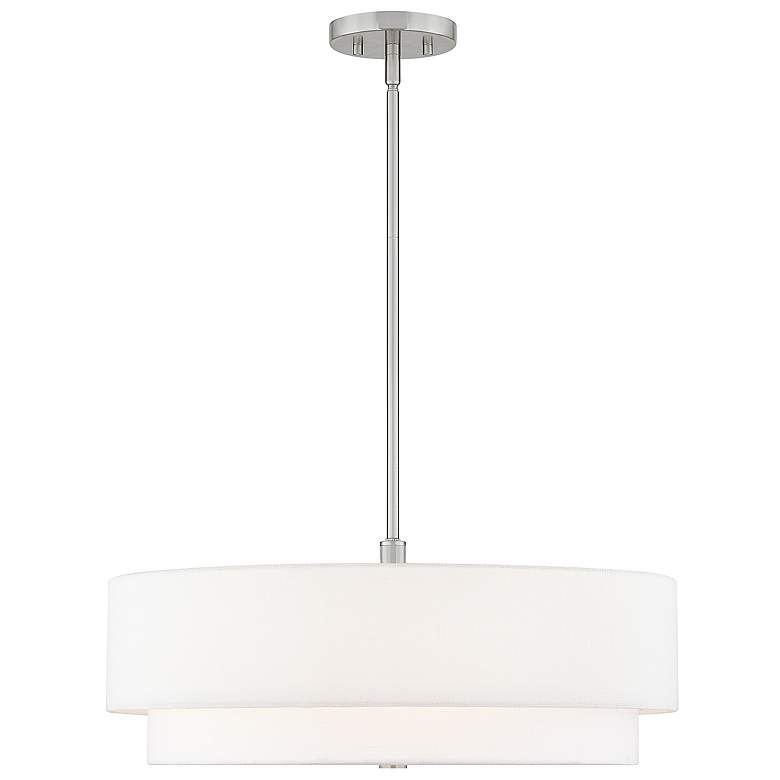Image 2 Classic 22"W Brushed Nickel with White Fabric Pendant Light more views