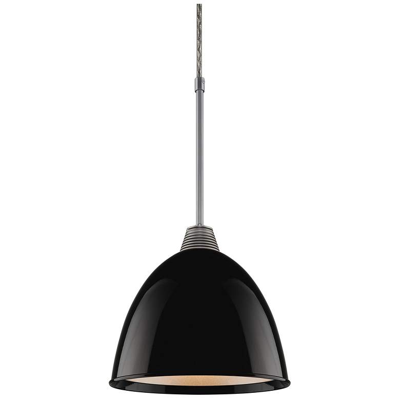 Image 1 Classic 9.6" LED Matte Chrome Pendant w/ Black Aluminum Shade