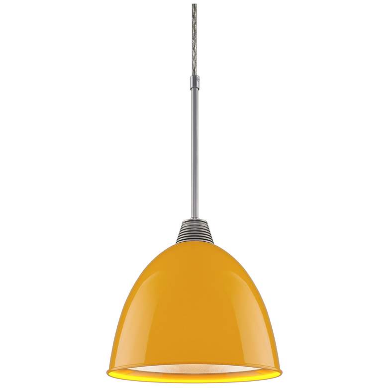 Image 1 Classic 9.6" LED Matte Chrome Pendant w/ Canary Yellow Aluminum Shade