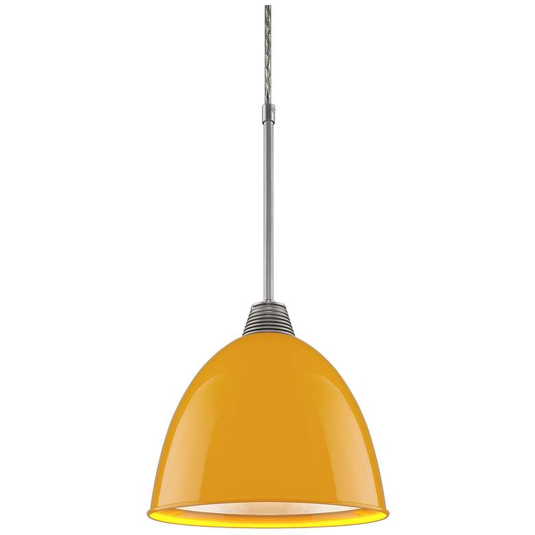 Image 1 Classic 9.6 inch LED Matte Chrome Pendant w/ Canary Yellow Aluminum Shade