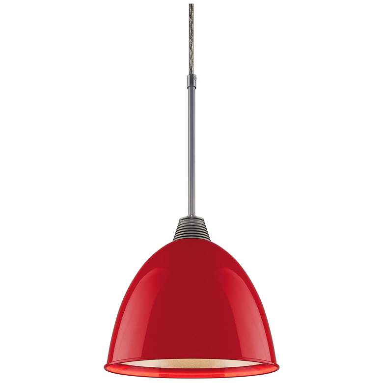 Image 1 Classic 9.6 inch LED Matte Chrome Pendant w/ Gypsy Red Aluminum Shade