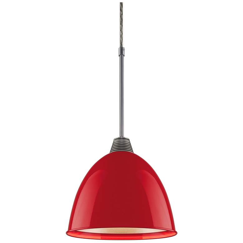 Image 1 Classic 9.6" LED Matte Chrome Pendant w/ Gypsy Red Aluminum Shade