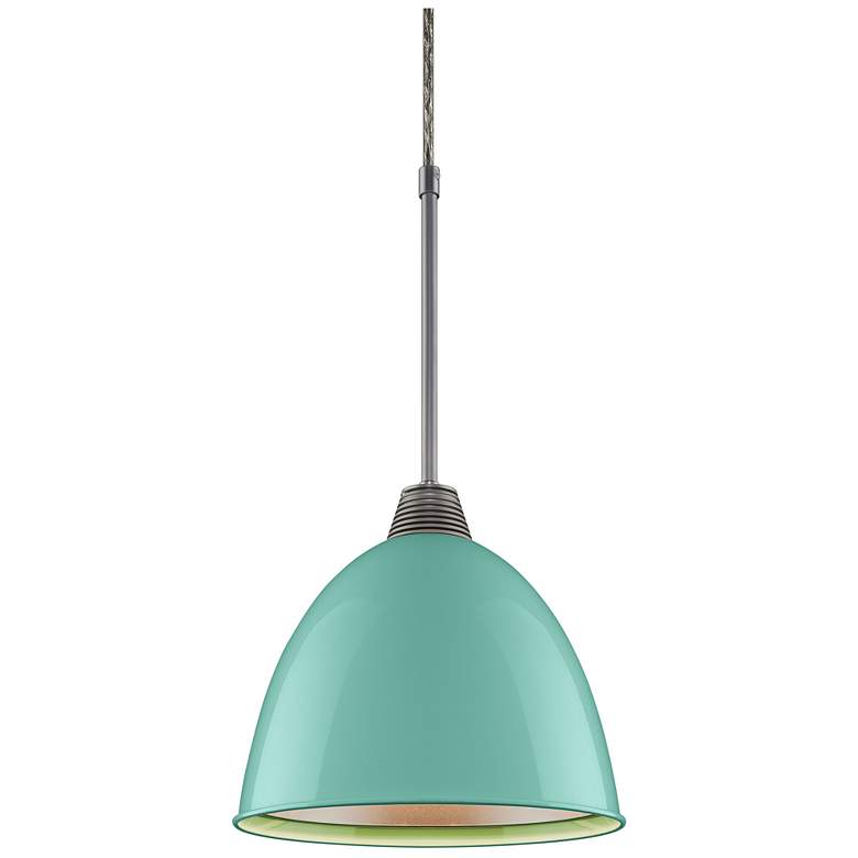 Image 1 Classic 9.6" LED Matte Chrome Pendant w/ Larkspur Blue Aluminum Shade