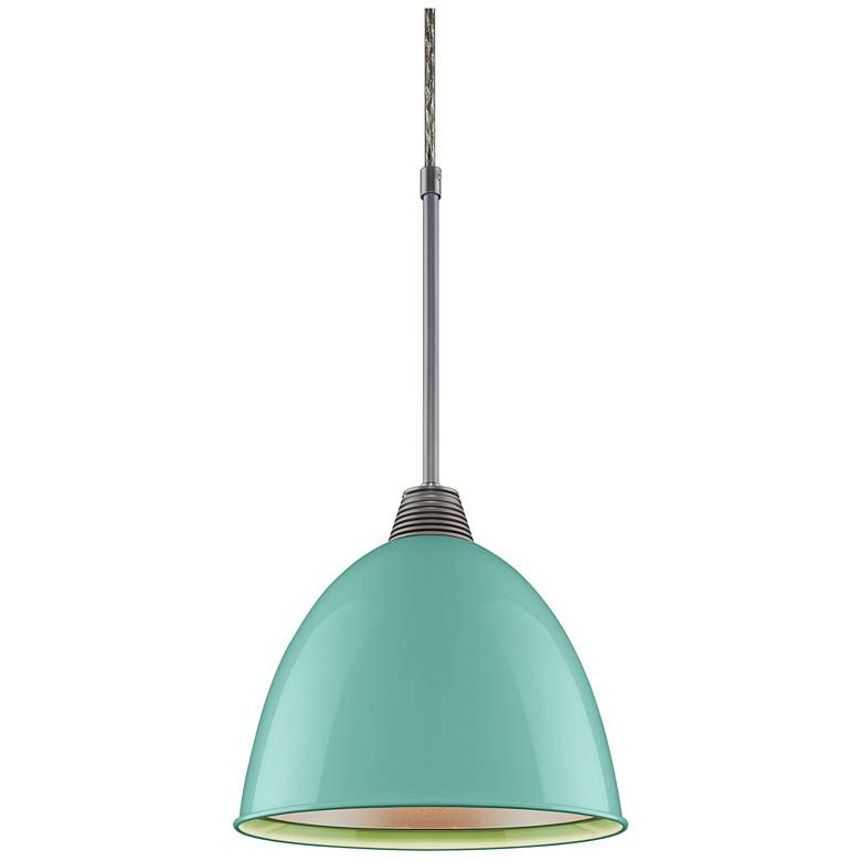 Image 1 Classic 9.6 inch LED Matte Chrome Pendant w/ Larkspur Blue Aluminum Shade