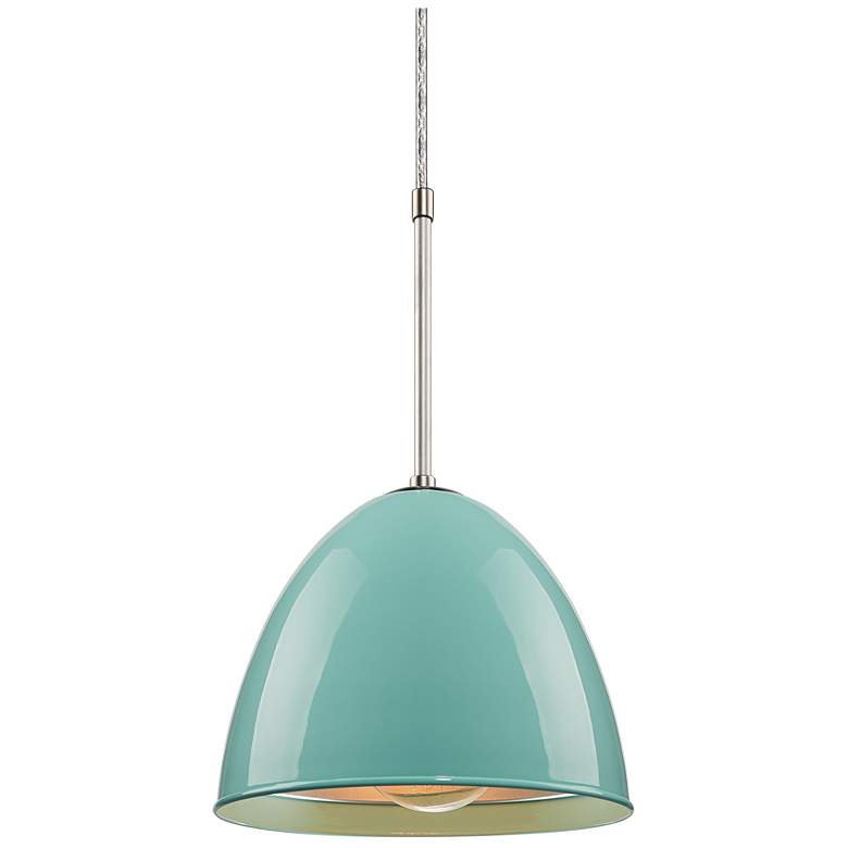 Image 1 Classic 9.6 inch Matte Chrome Pendant w/ Larkspur Blue Aluminum Shade