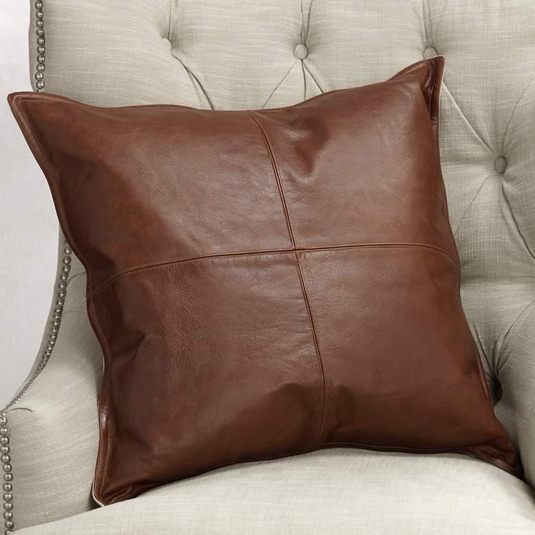 Image 1 Classic Brown Leather 22" Square Decorative Pillow