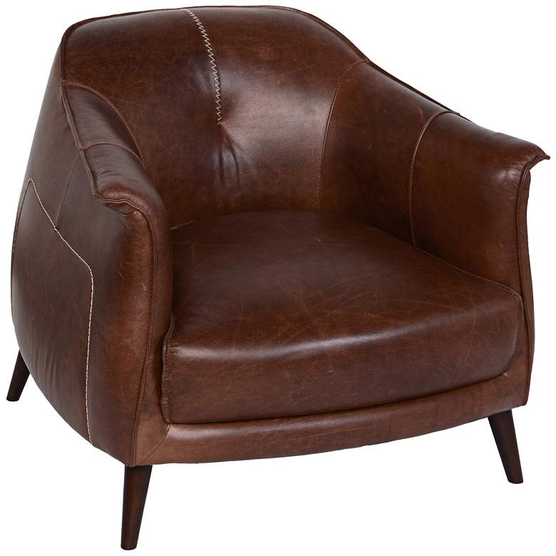 Image 1 Classic Home Martel 32" Wide Brown Tan Leather Modern Club Chair