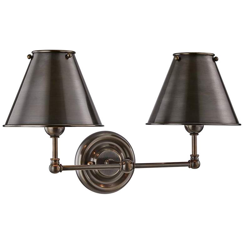 Image 1 Classic No.1 10 1/2"H Distressed Bronze Shade 2-Light Sconce