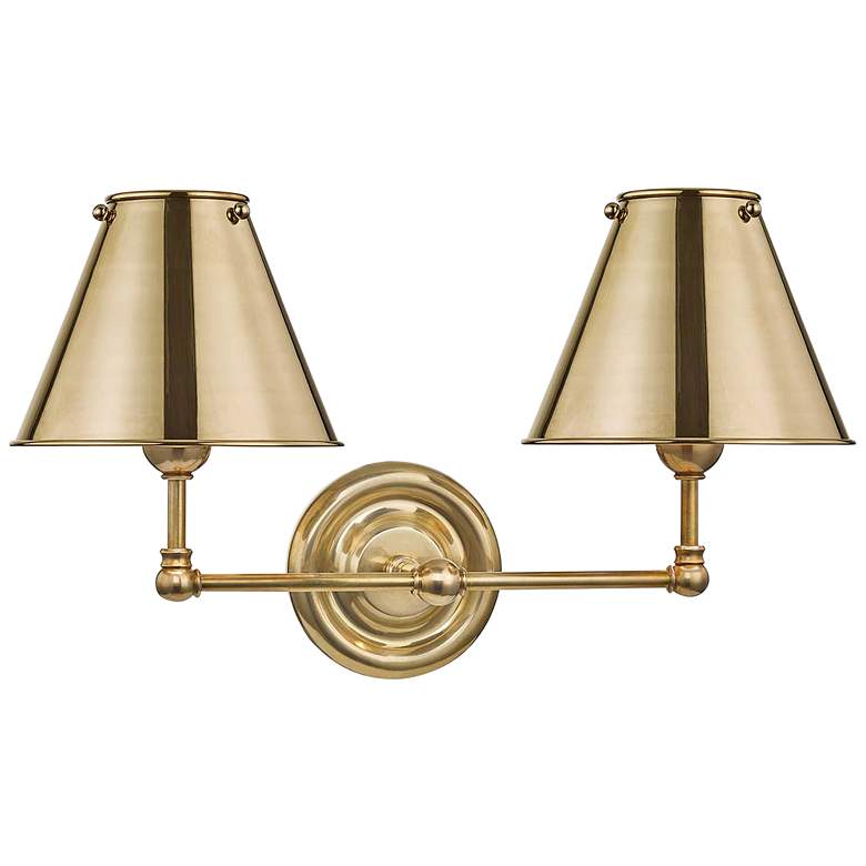 Image 1 Classic No.1 12 1/4" High Aged Brass Shade Wall Sconce