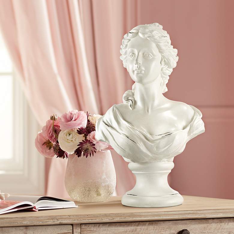 Image 1 Classic Roman 16 inch High White Faux Marble Finish Female Bust Statue