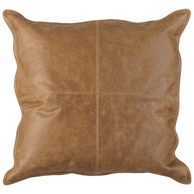 Image 2 Classic Tan Leather 22" Square Throw Pillow
